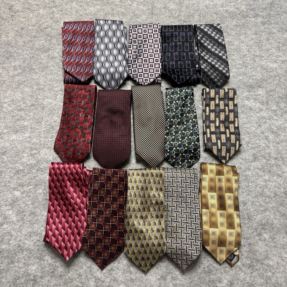 Mens Silk‎ Tie Bundle Lot 15 Business Neckties Classic Geometric
